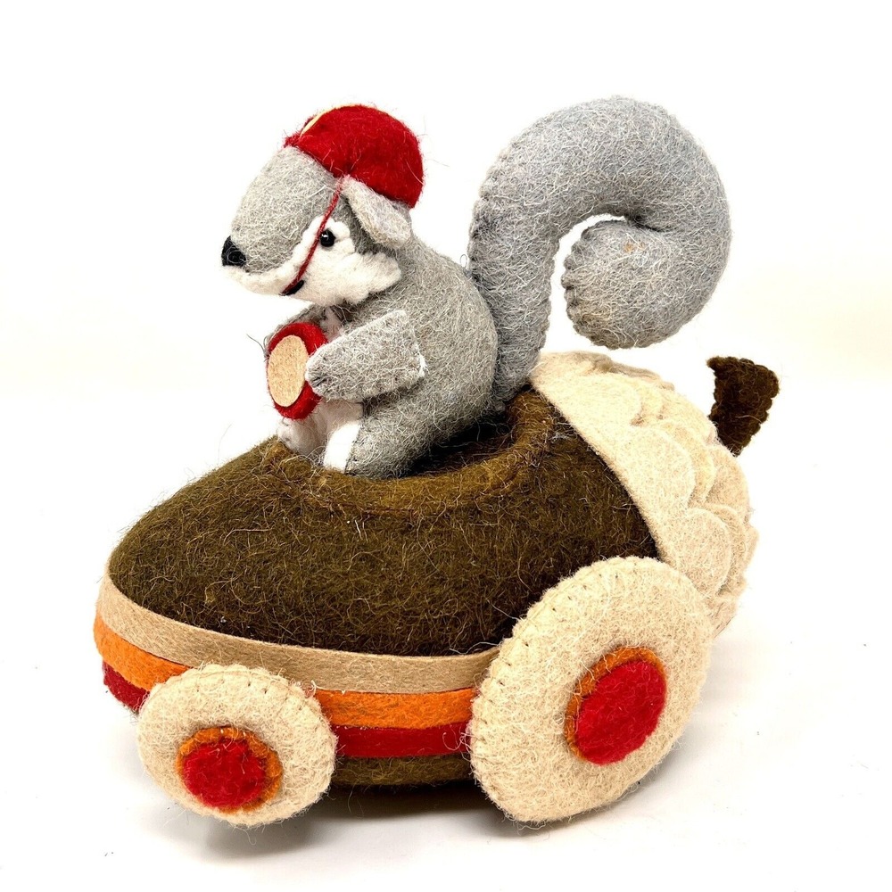 Squirrel Felt Plush Toy Table Mantle Decoration Woodland Critter Race Car
